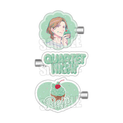 うたの☆プリンスさまっ♪ アクリルヘアクリップセット BE MY CUPCAKE Ver.「寿 嶺二」 <ホログラム加工>約縦38×横49×厚さ10mm、<クリアエポ盛り加工>約縦24×横62×厚さ10mm以内、<ラメ加工>縦35×横60×厚さ10mm以内、※全てピンを含む